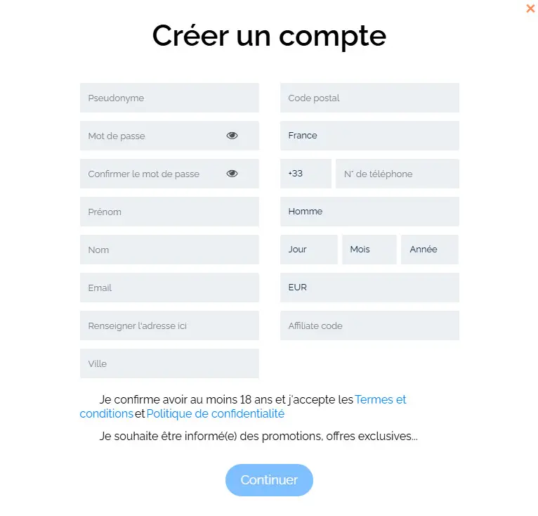 Processus d'inscription CASINO VASY